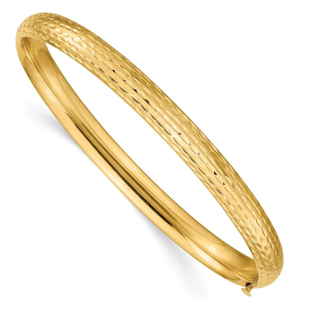 6.5mm 14k Yellow Gold Diamond Cut Fancy Hinged Bangle Bracelet, Item B13631 by The Black Bow Jewelry Co.
