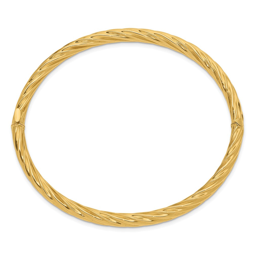 Alternate view of the 5.5mm 14k Yellow Gold Fancy Swirl Hinged Bangle Bracelet , 7 Inch by The Black Bow Jewelry Co.