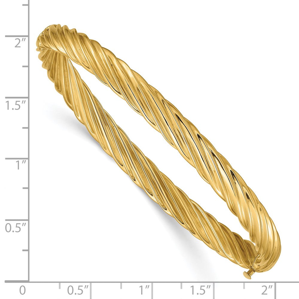 Alternate view of the 5.5mm 14k Yellow Gold Fancy Swirl Hinged Bangle Bracelet , 7 Inch by The Black Bow Jewelry Co.