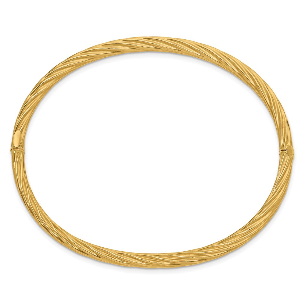 Alternate view of the 4.5mm 14k Yellow Gold Fancy Swirl Hinged Bangle Bracelet , 8 Inch by The Black Bow Jewelry Co.
