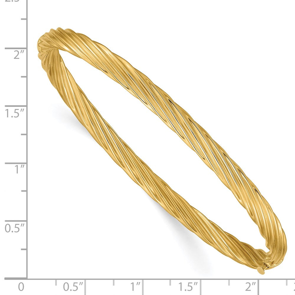 Alternate view of the 4.5mm 14k Yellow Gold Fancy Swirl Hinged Bangle Bracelet , 8 Inch by The Black Bow Jewelry Co.
