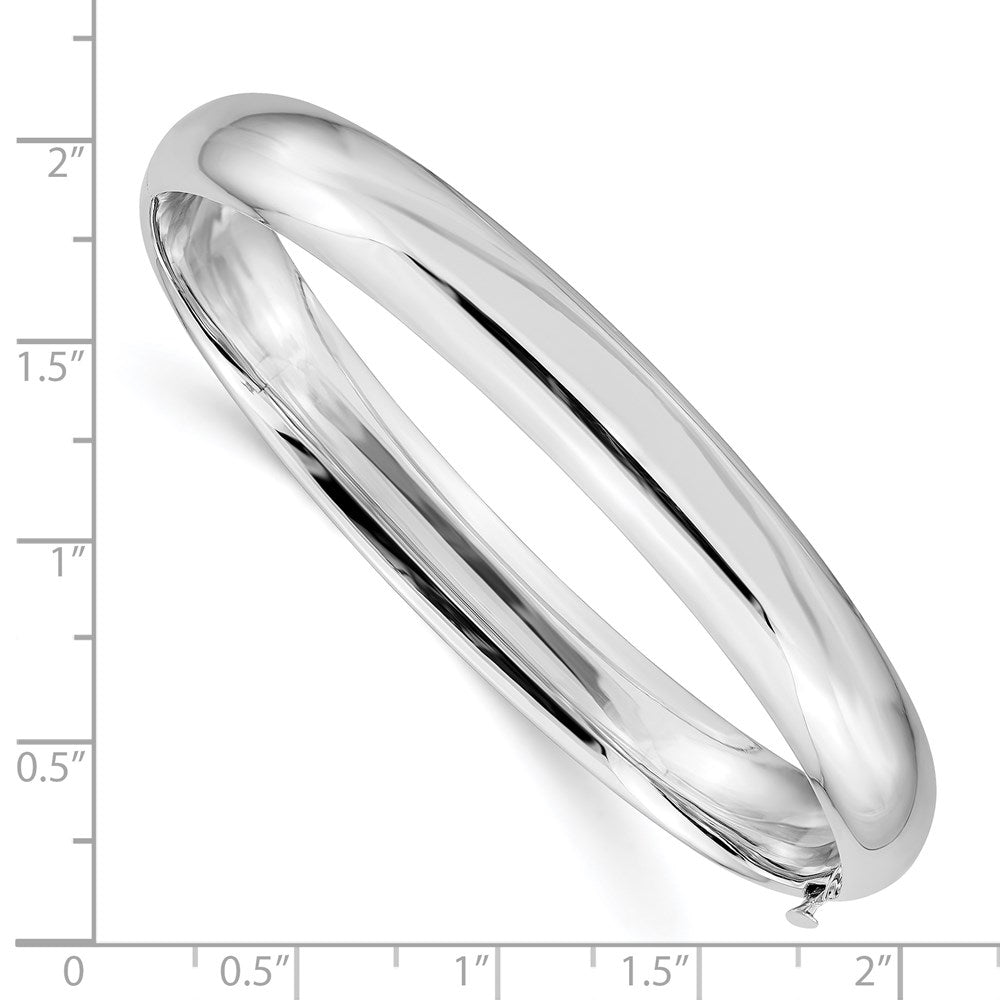 Alternate view of the 8mm 14k White Gold High Polished Domed Hinged Bangle Bracelet by The Black Bow Jewelry Co.