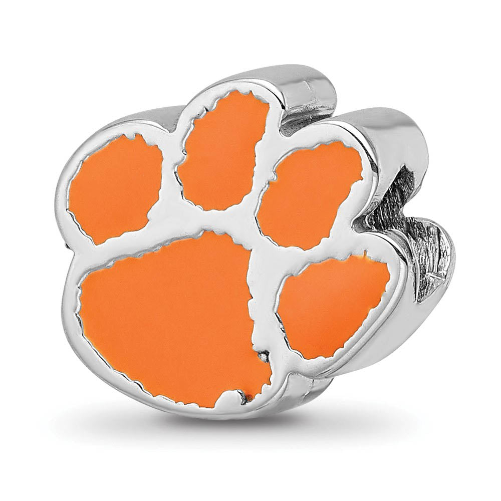 Sterling Silver Clemson Univ. Paw Print Enamel Logo Bead Charm, Item B13643 by The Black Bow Jewelry Co.