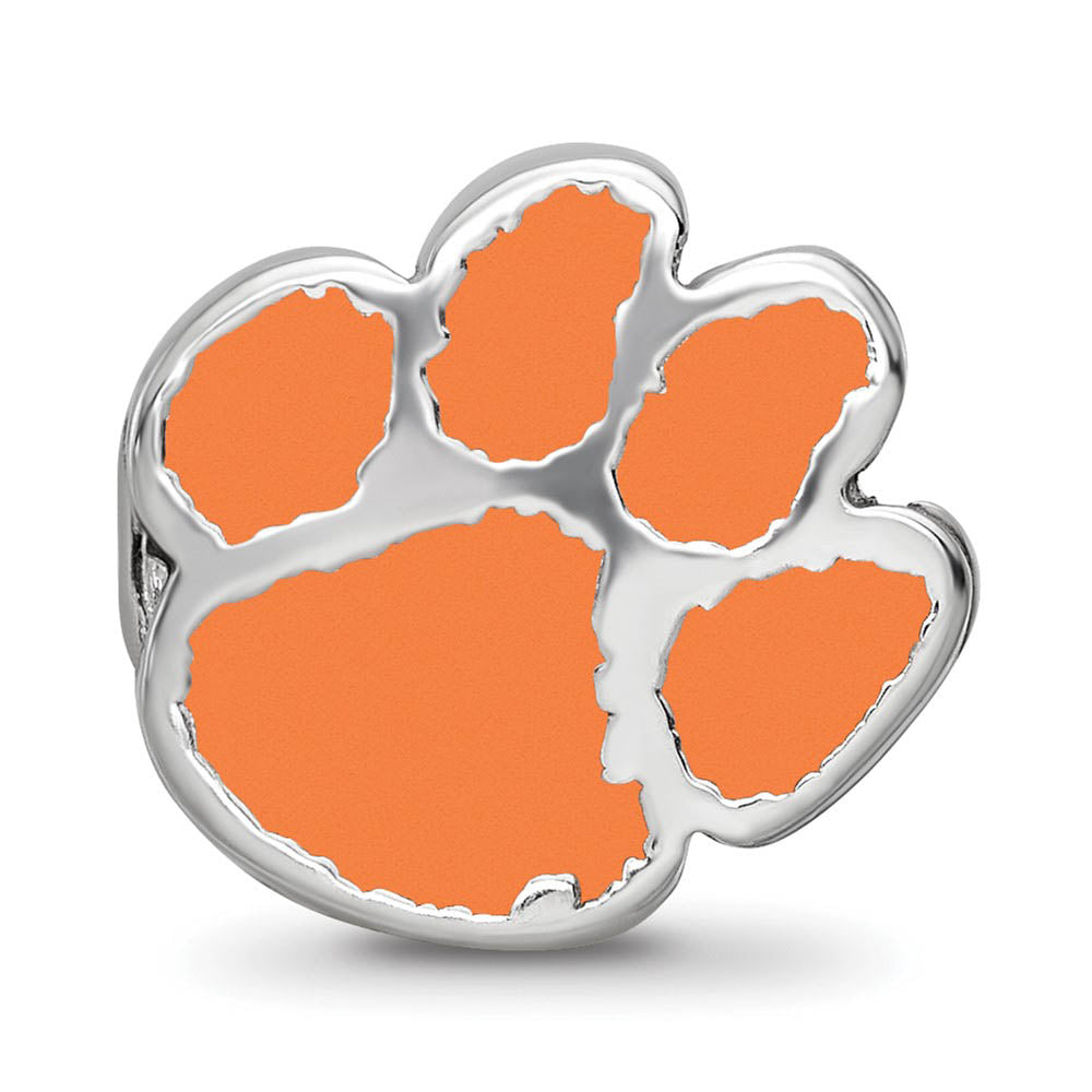 Alternate view of the Sterling Silver Clemson Univ. Paw Print Enamel Logo Bead Charm by The Black Bow Jewelry Co.