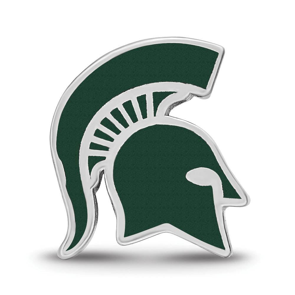 Alternate view of the Sterling Silver Michigan State U Spartan Head Enameled Bead Charm by The Black Bow Jewelry Co.