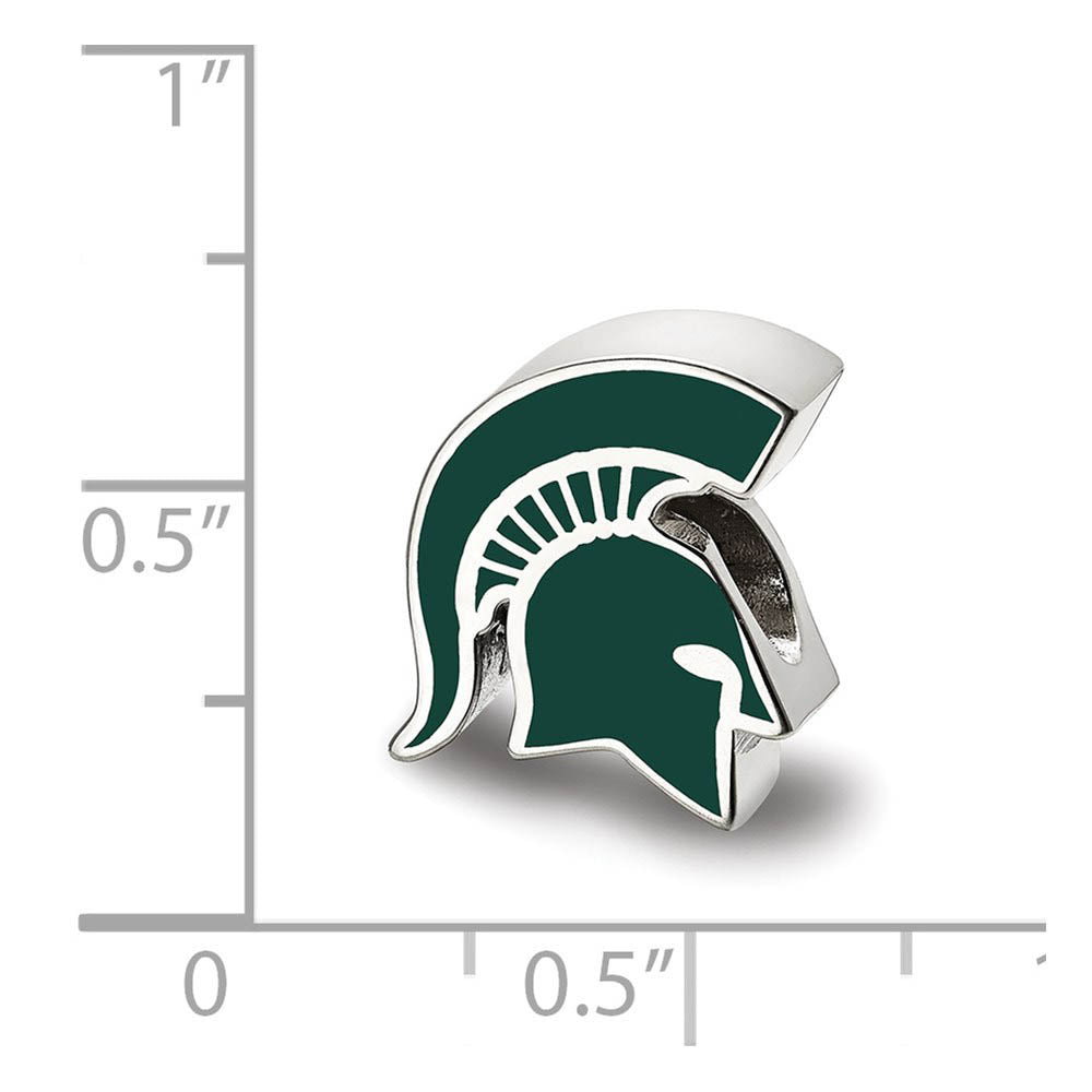 Alternate view of the Sterling Silver Michigan State U Spartan Head Enameled Bead Charm by The Black Bow Jewelry Co.
