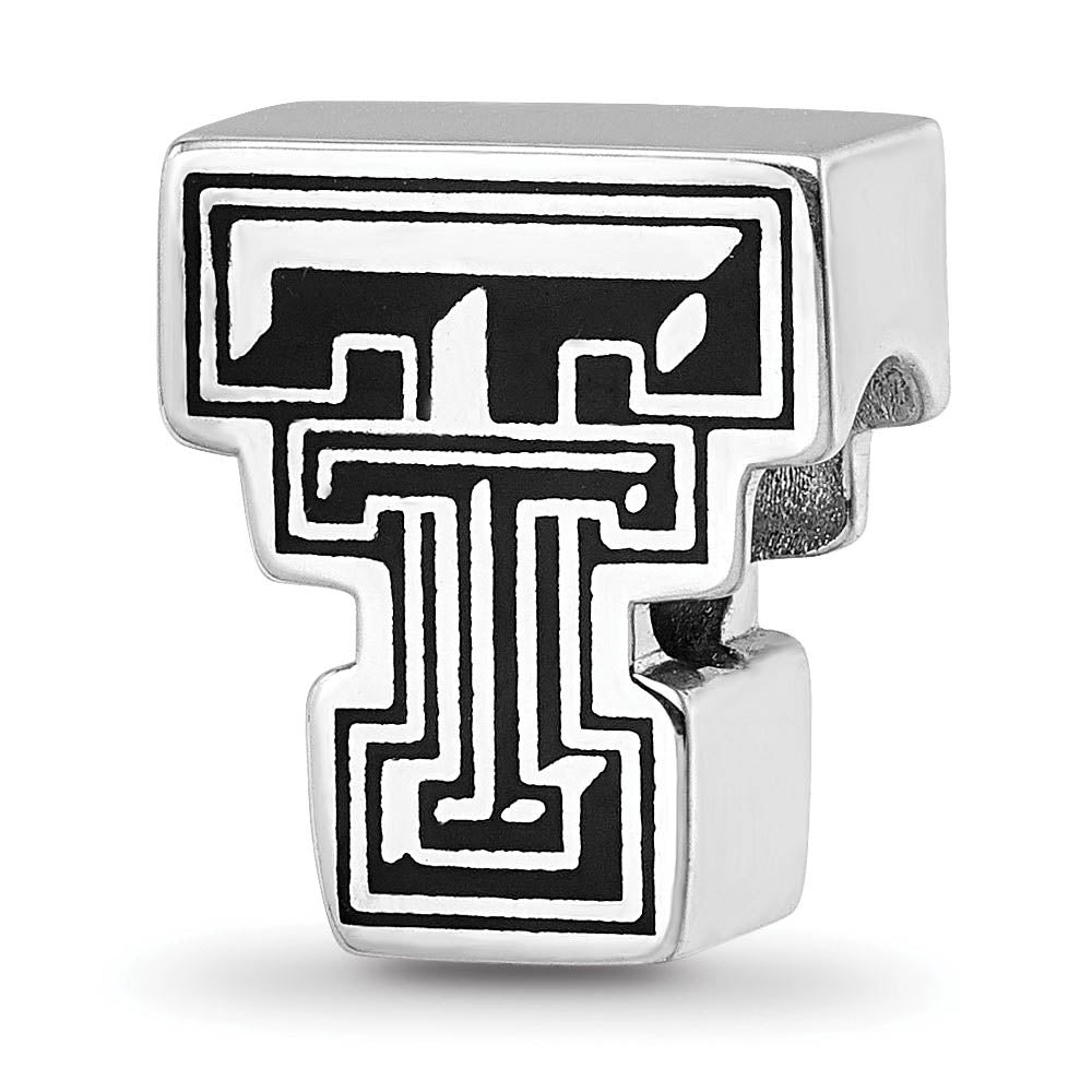 Sterling Silver Texas Tech University Block TT Enamel Bead Charm, Item B13656 by The Black Bow Jewelry Co.