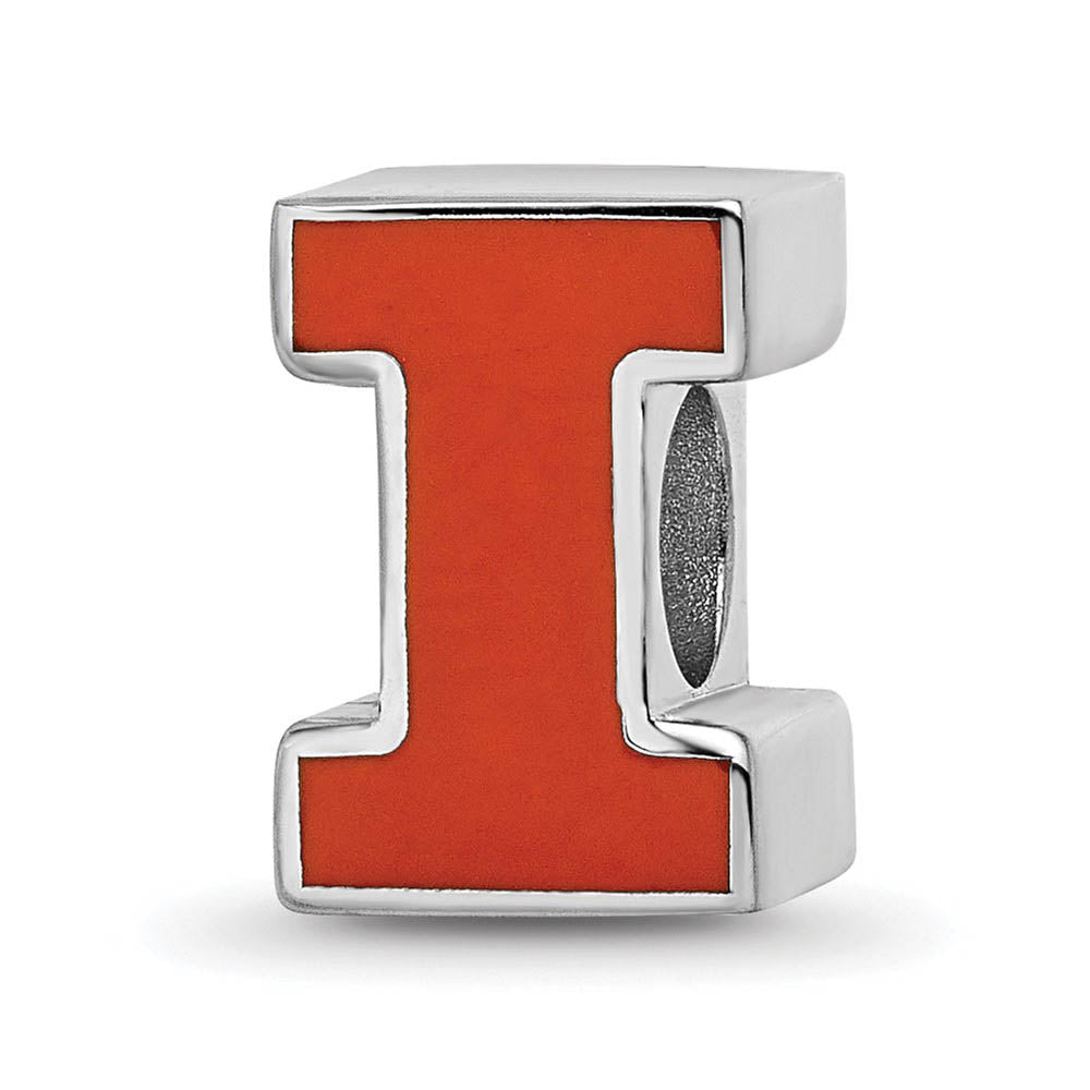 Sterling Silver University of Illinois Block I Enamel Bead Charm, Item B13662 by The Black Bow Jewelry Co.