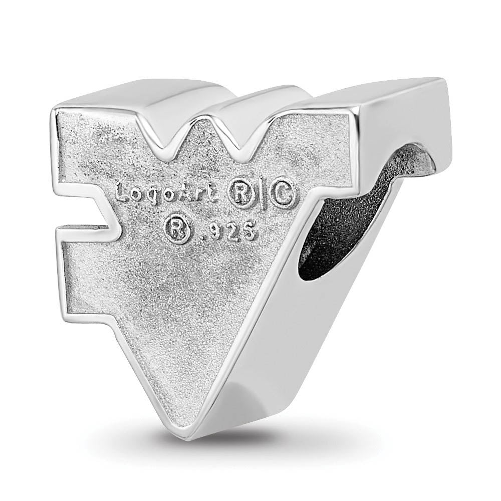 Alternate view of the Sterling Silver West Virginia University WV Enameled Bead Charm by The Black Bow Jewelry Co.
