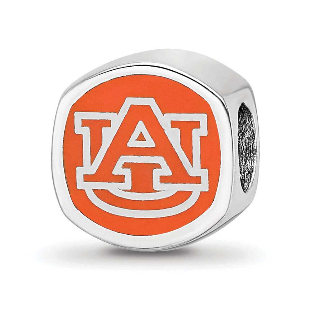 Sterling Silver Auburn University Cushion Shaped Logo Bead Charm, Item B13676 by The Black Bow Jewelry Co.