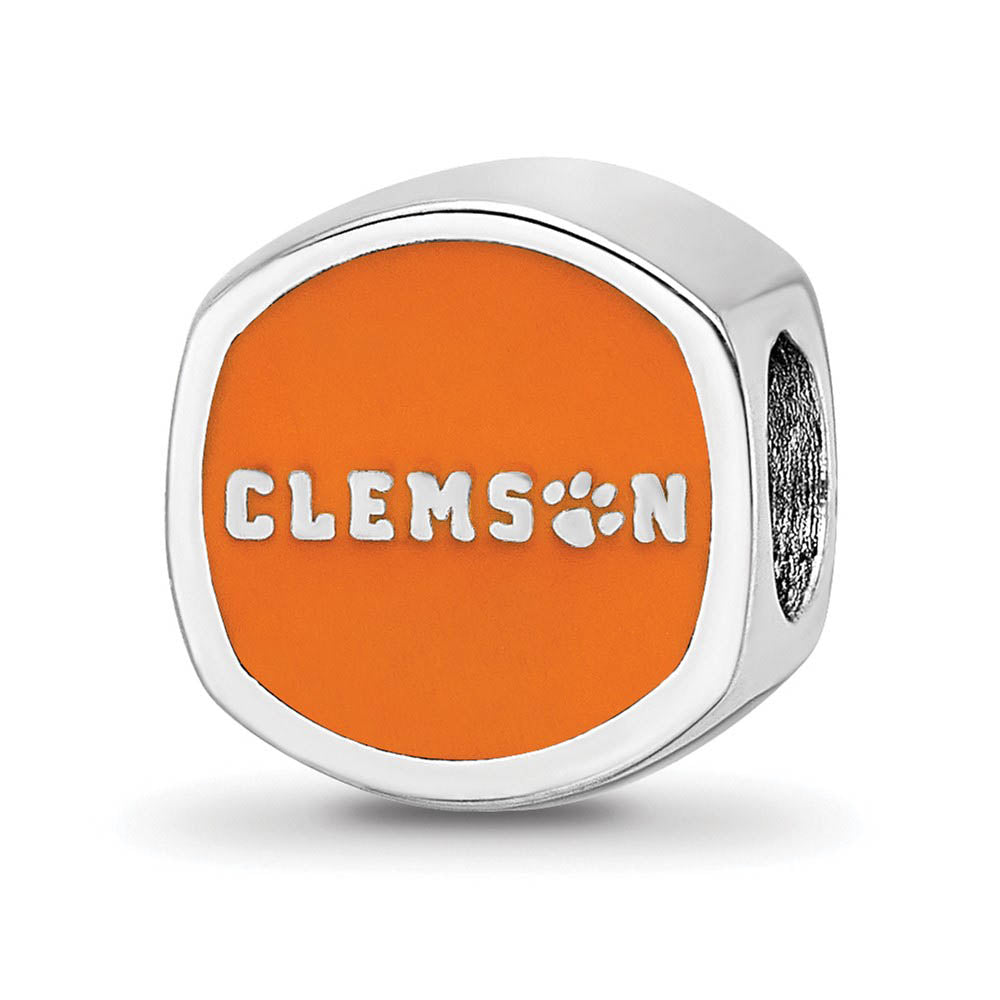 Alternate view of the Sterling Silver Clemson University Cushion Shaped Logo Bead Charm by The Black Bow Jewelry Co.