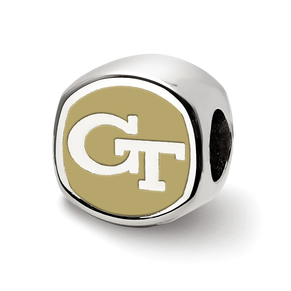 Sterling Silver Georgia institute of Tech Cushion Shaped Bead Charm, Item B13680 by The Black Bow Jewelry Co.