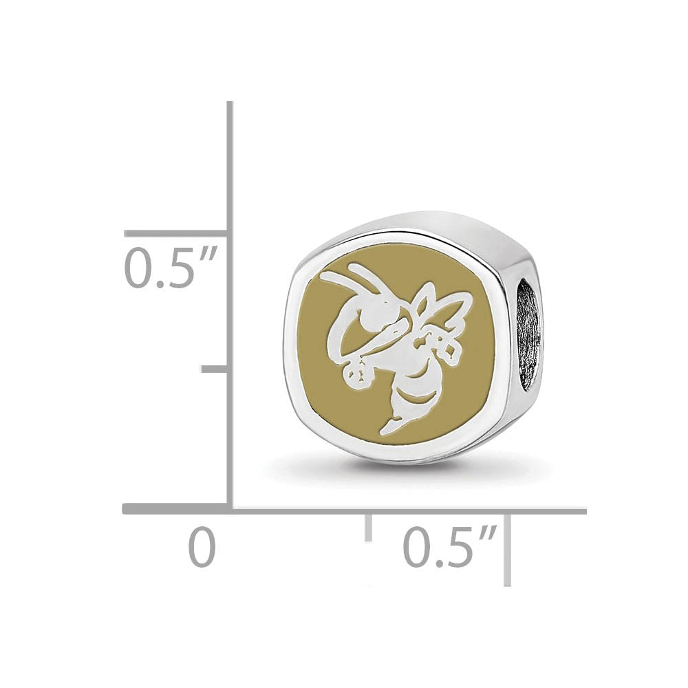 Alternate view of the Sterling Silver Georgia institute of Tech Cushion Shaped Bead Charm by The Black Bow Jewelry Co.