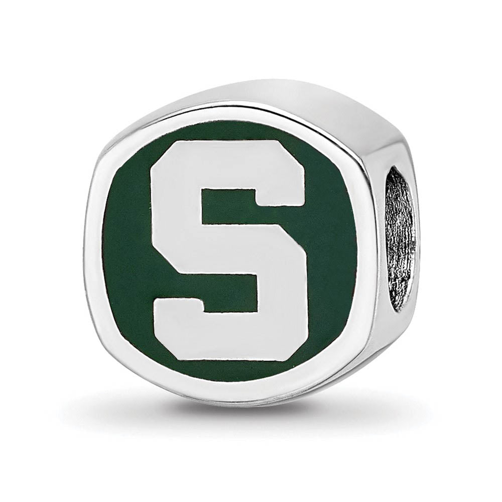 Alternate view of the Sterling Silver Michigan State U Cushion Shaped Logo Bead Charm by The Black Bow Jewelry Co.