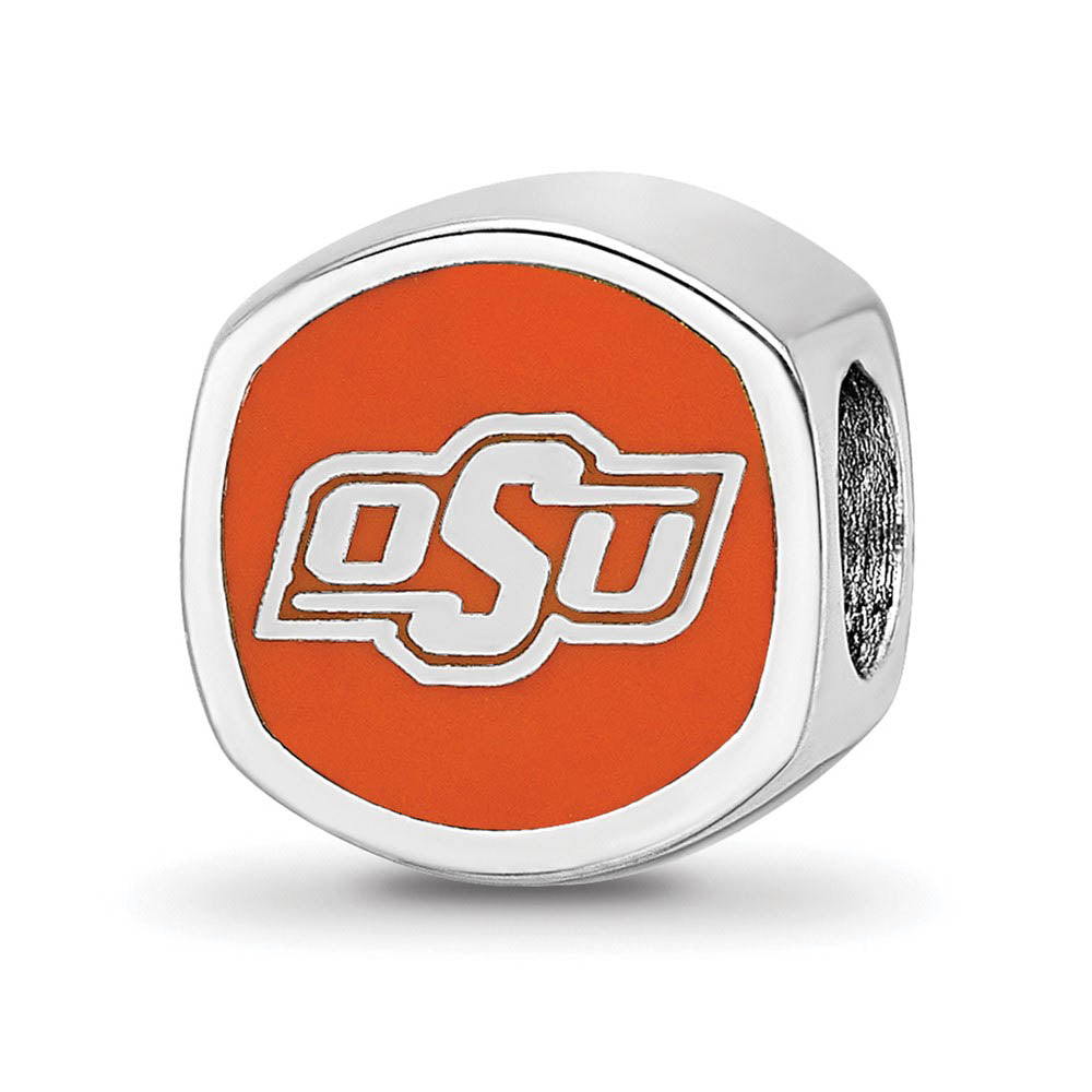 Sterling Silver Oklahoma State Univ. Cushion Shaped Bead Charm, Item B13688 by The Black Bow Jewelry Co.