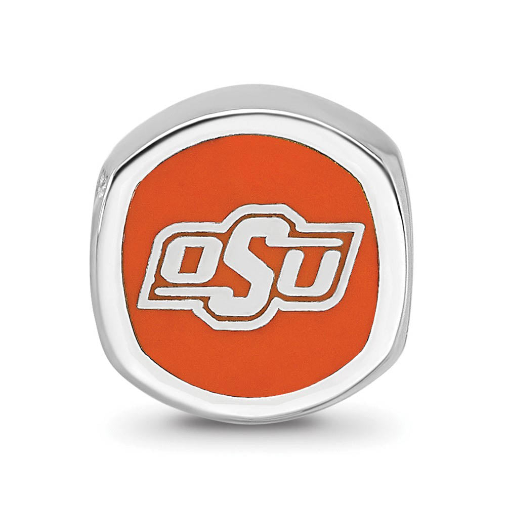 Alternate view of the Sterling Silver Oklahoma State Univ. Cushion Shaped Bead Charm by The Black Bow Jewelry Co.