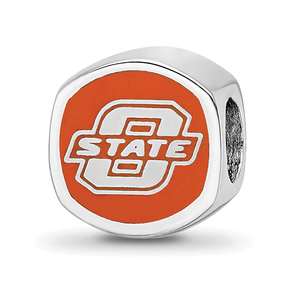 Alternate view of the Sterling Silver Oklahoma State Univ. Cushion Shaped Bead Charm by The Black Bow Jewelry Co.