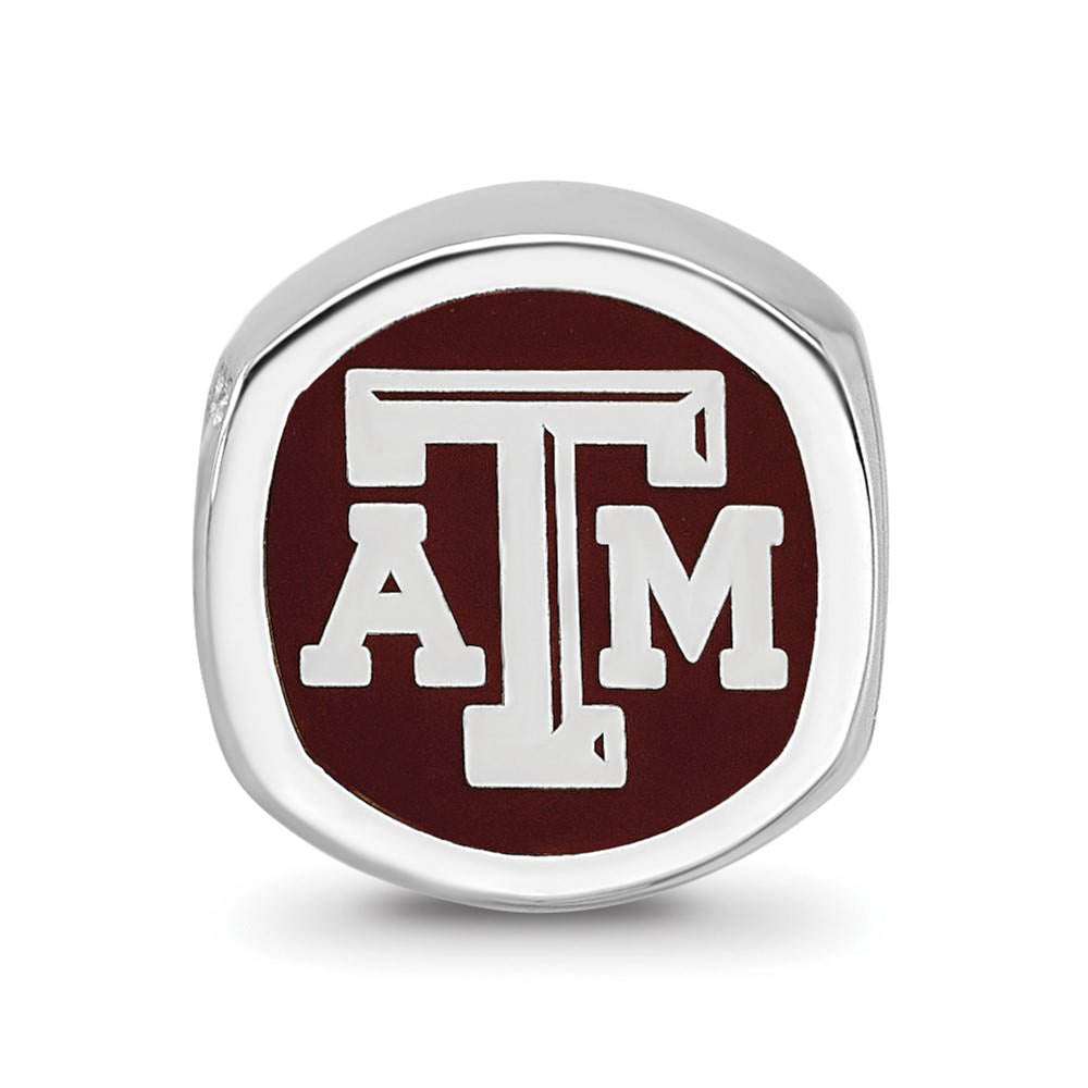 Alternate view of the Sterling Silver Texas A&M University Cushion Shaped Bead Charm by The Black Bow Jewelry Co.