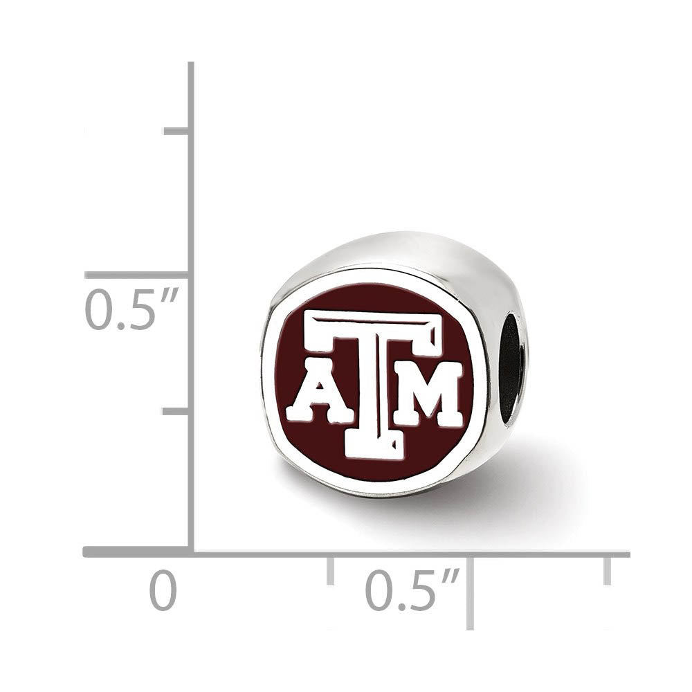 Alternate view of the Sterling Silver Texas A&M University Cushion Shaped Bead Charm by The Black Bow Jewelry Co.