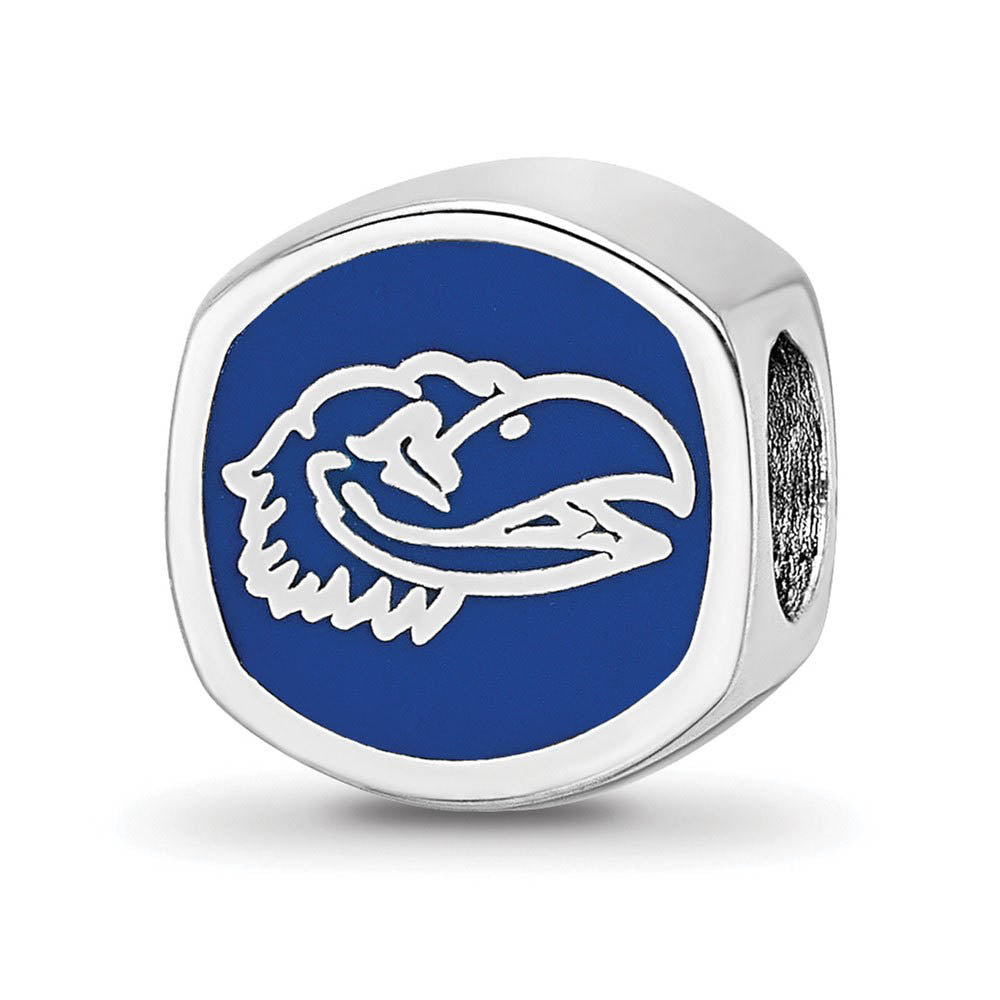 Sterling Silver The University of Kansas Cushion Shape Bead Charm, Item B13697 by The Black Bow Jewelry Co.