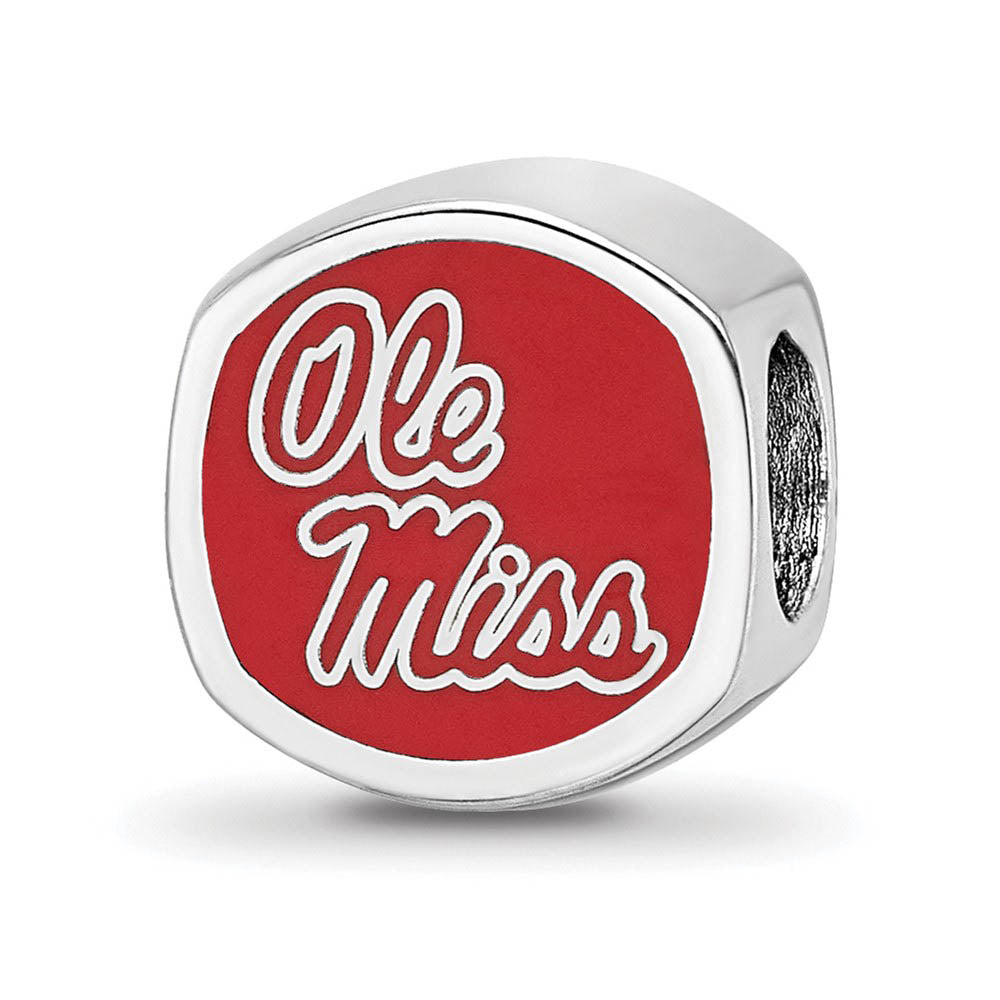 Alternate view of the Sterling Silver U of Mississippi Cushion Shaped Logo Bead Charm by The Black Bow Jewelry Co.