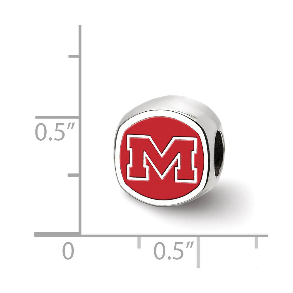 Alternate view of the Sterling Silver U of Mississippi Cushion Shaped Logo Bead Charm by The Black Bow Jewelry Co.