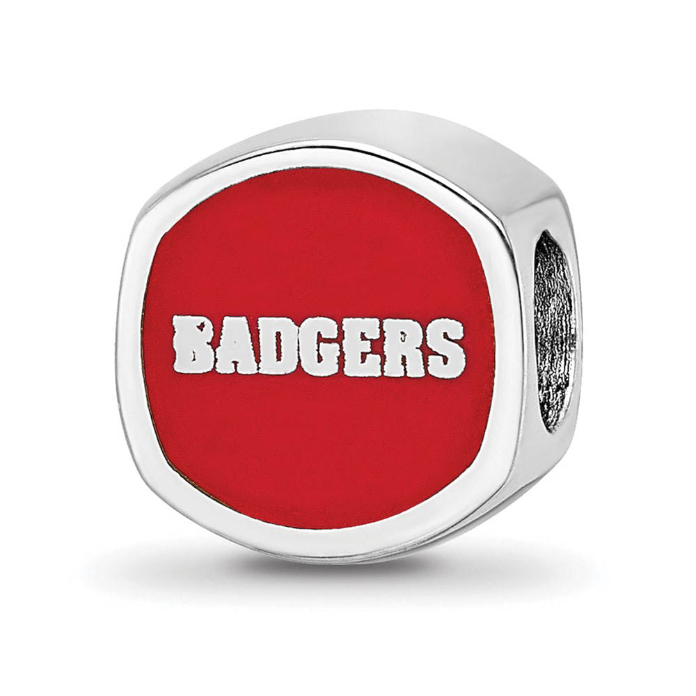 Alternate view of the Sterling Silver University of Wisconsin Cushion Shaped Bead Charm by The Black Bow Jewelry Co.