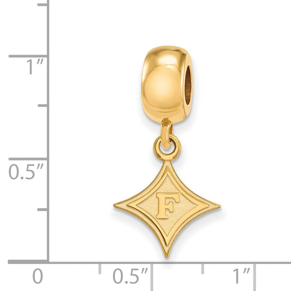 Alternate view of the 14k Gold Plated Silver Furman University Small Dangle Bead Charm by The Black Bow Jewelry Co.
