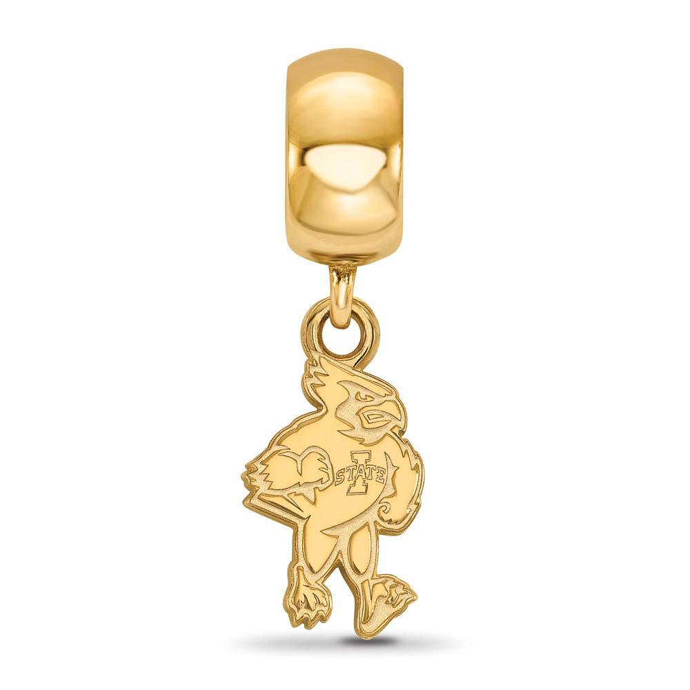 Alternate view of the 14k Gold Plated Silver Iowa State University Small Dangle Bead Charm by The Black Bow Jewelry Co.
