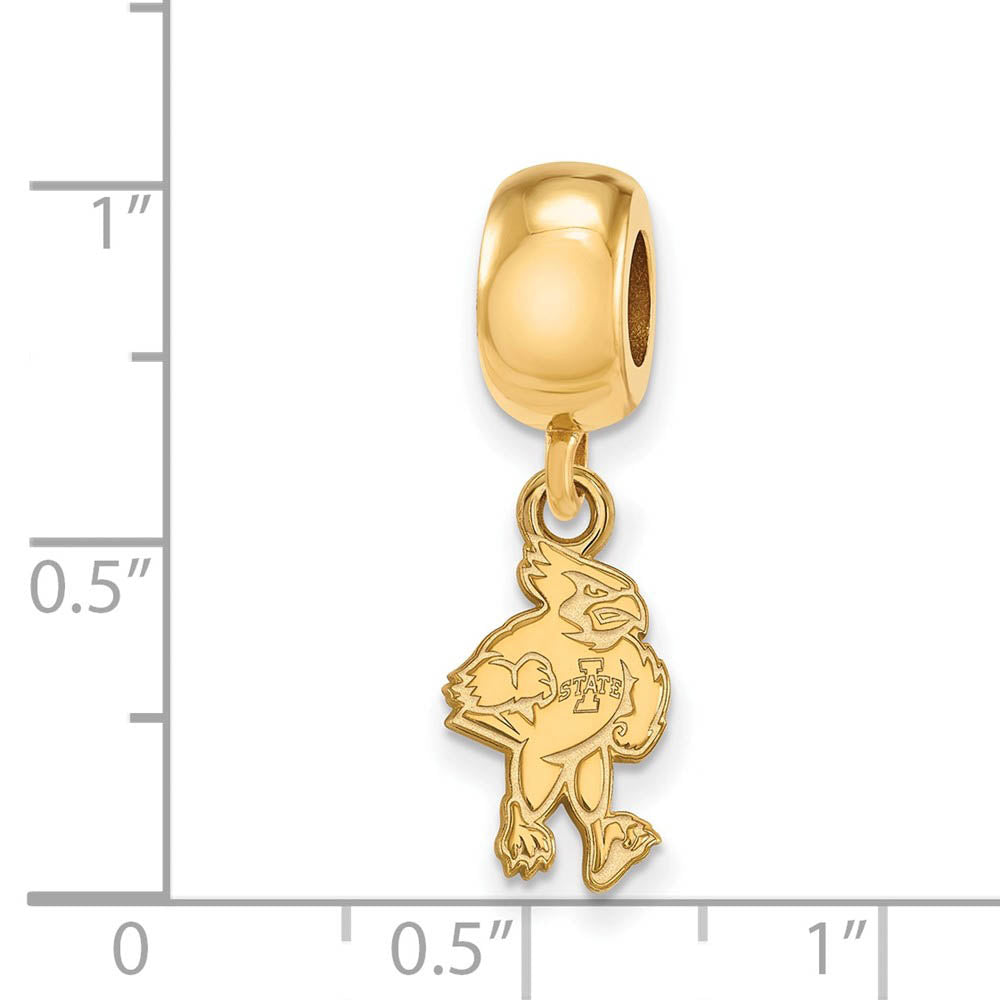 Alternate view of the 14k Gold Plated Silver Iowa State University Small Dangle Bead Charm by The Black Bow Jewelry Co.