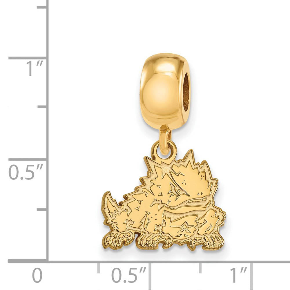 Alternate view of the 14k Gold Plated Silver Texas Christian University Sm Dangle Bead Charm by The Black Bow Jewelry Co.