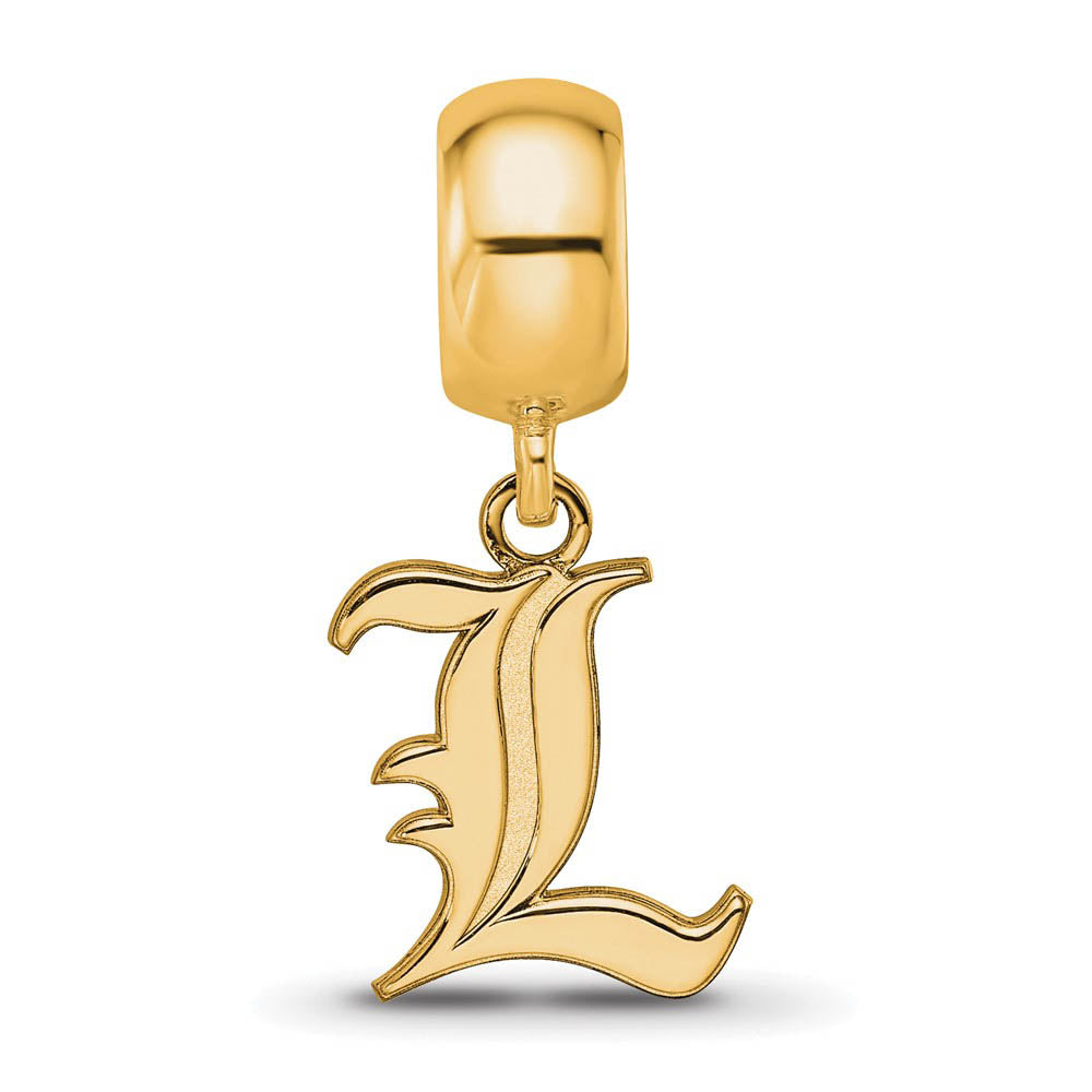 Alternate view of the 14k Gold Plated Silver University of Louisville 'L' Dangle Bead Charm by The Black Bow Jewelry Co.