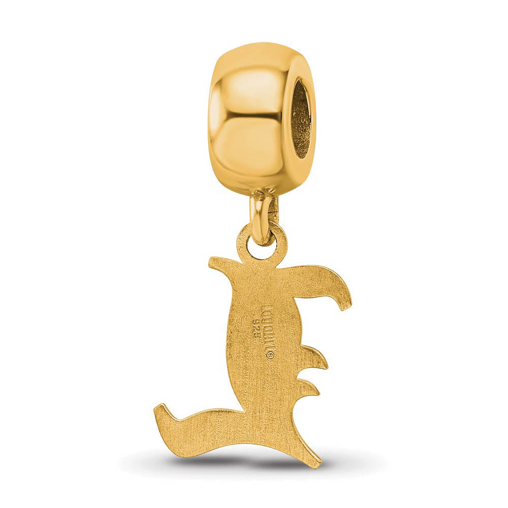 Alternate view of the 14k Gold Plated Silver University of Louisville 'L' Dangle Bead Charm by The Black Bow Jewelry Co.