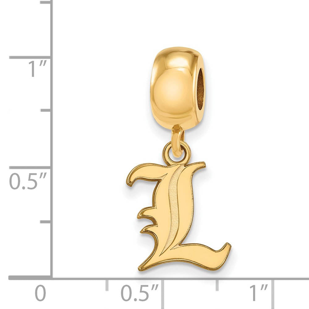Alternate view of the 14k Gold Plated Silver University of Louisville 'L' Dangle Bead Charm by The Black Bow Jewelry Co.