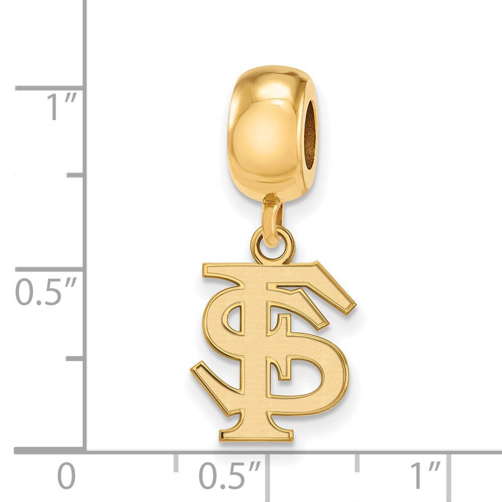 Alternate view of the 14k Gold Plated Silver Florida State University 'FS' Dangle Bead Charm by The Black Bow Jewelry Co.