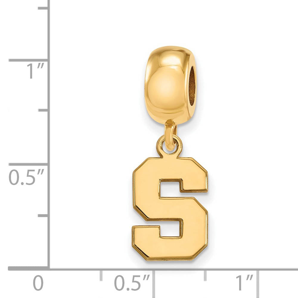 Alternate view of the 14k Gold Plated Silver Michigan State University 'S' Dangle Bead Charm by The Black Bow Jewelry Co.