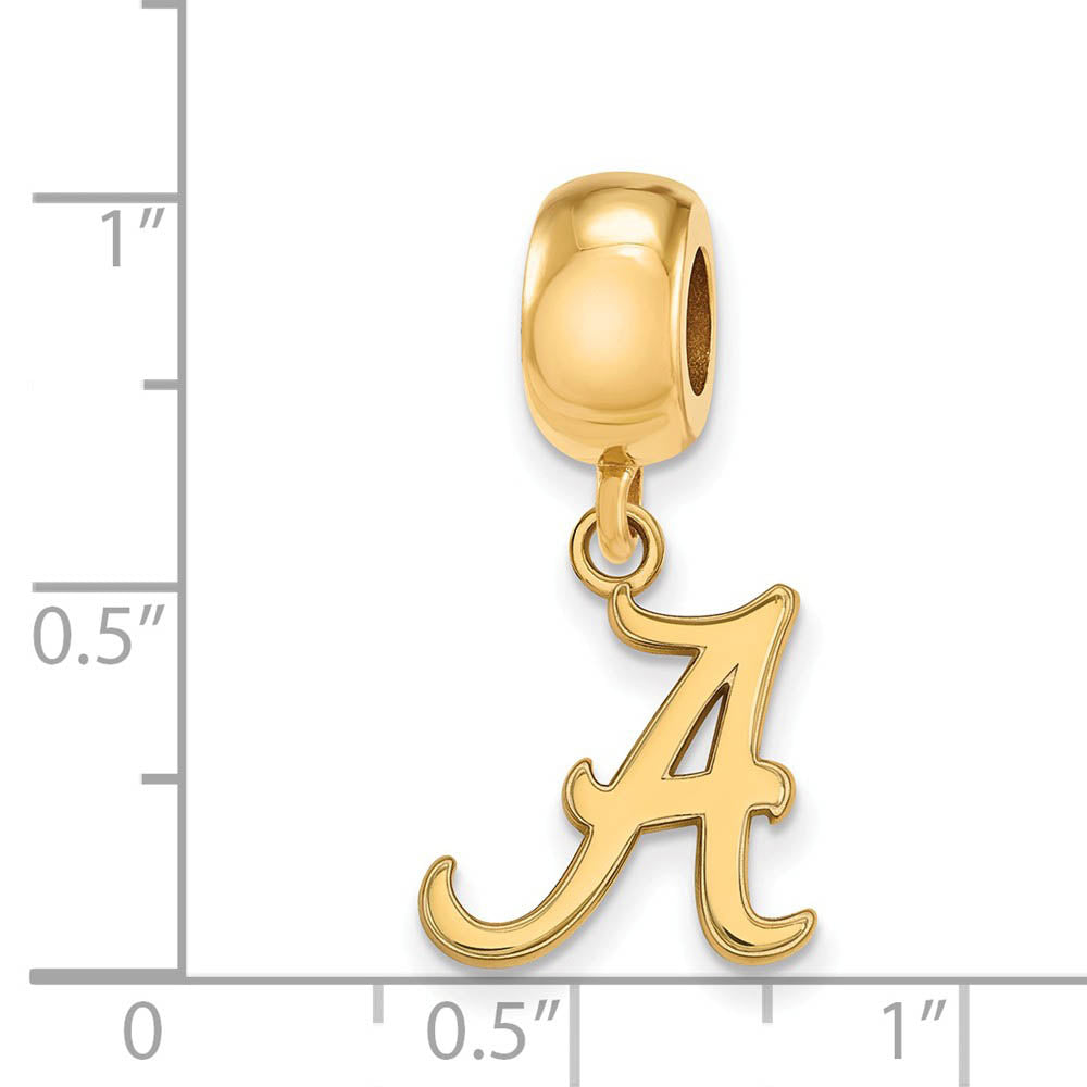 Alternate view of the 14k Gold Plated Silver Univ. of Alabama &#39;A&#39; Dangle Bead Charm by The Black Bow Jewelry Co.