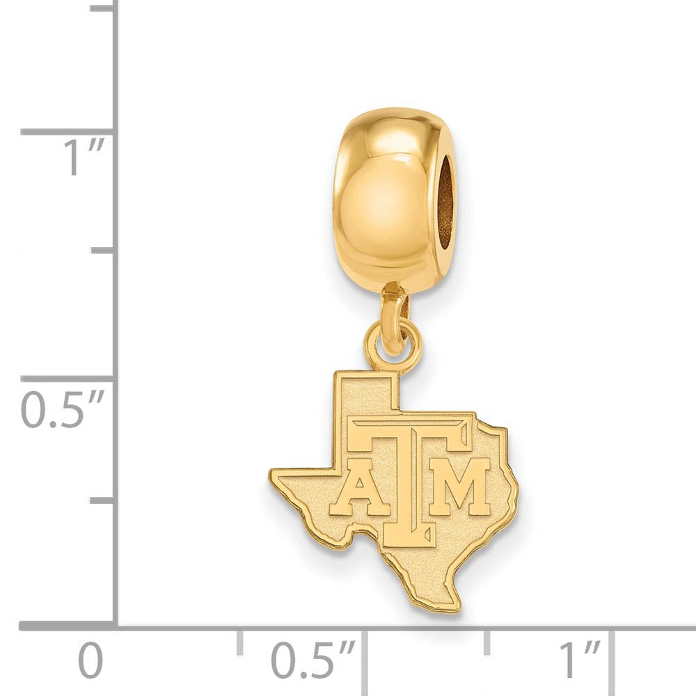 Alternate view of the 14k Gold Plated Silver Texas A&M University Sm Dangle Bead Charm by The Black Bow Jewelry Co.