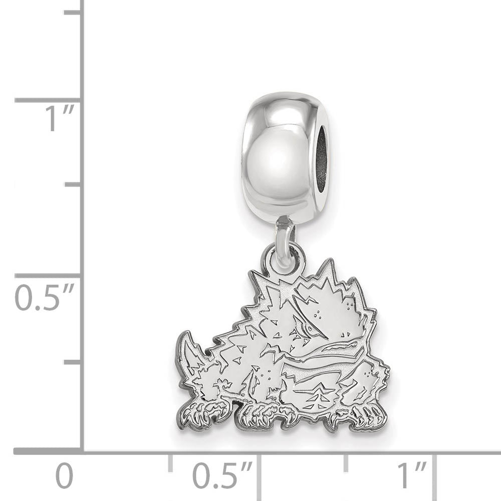 Alternate view of the Sterling Silver Texas Christian University Sm Dangle Bead Charm by The Black Bow Jewelry Co.
