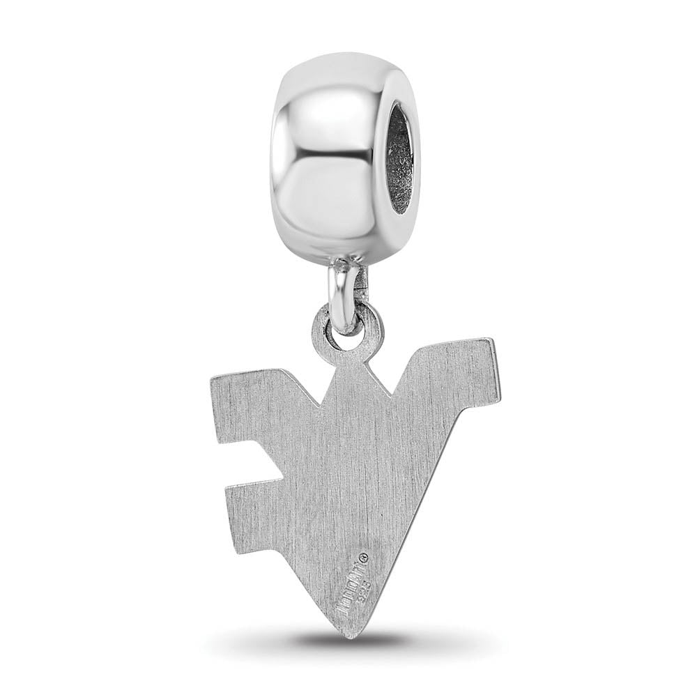 Alternate view of the Sterling Silver West Virginia Univ. Small 'WV' Dangle Bead Charm by The Black Bow Jewelry Co.