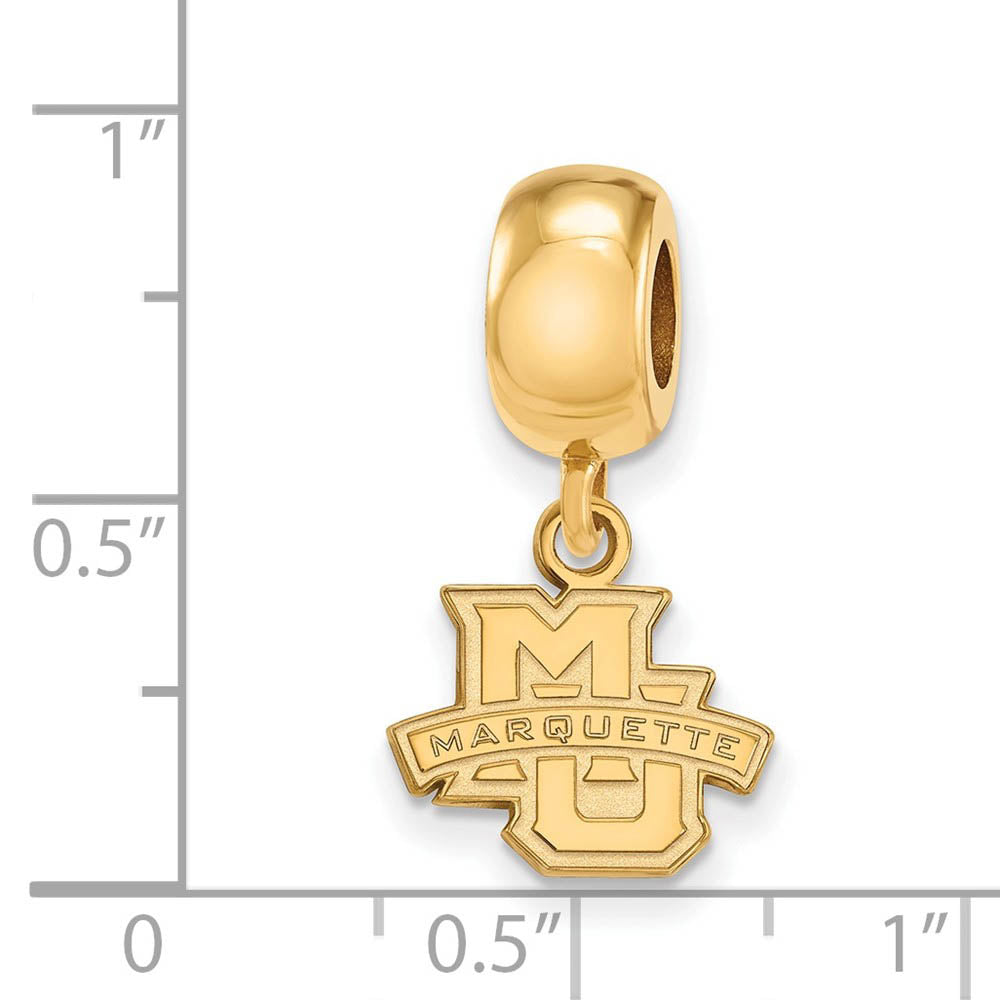 Alternate view of the 14k Gold Plated Silver Marquette Univ. XS 'MU' Dangle Bead Charm by The Black Bow Jewelry Co.