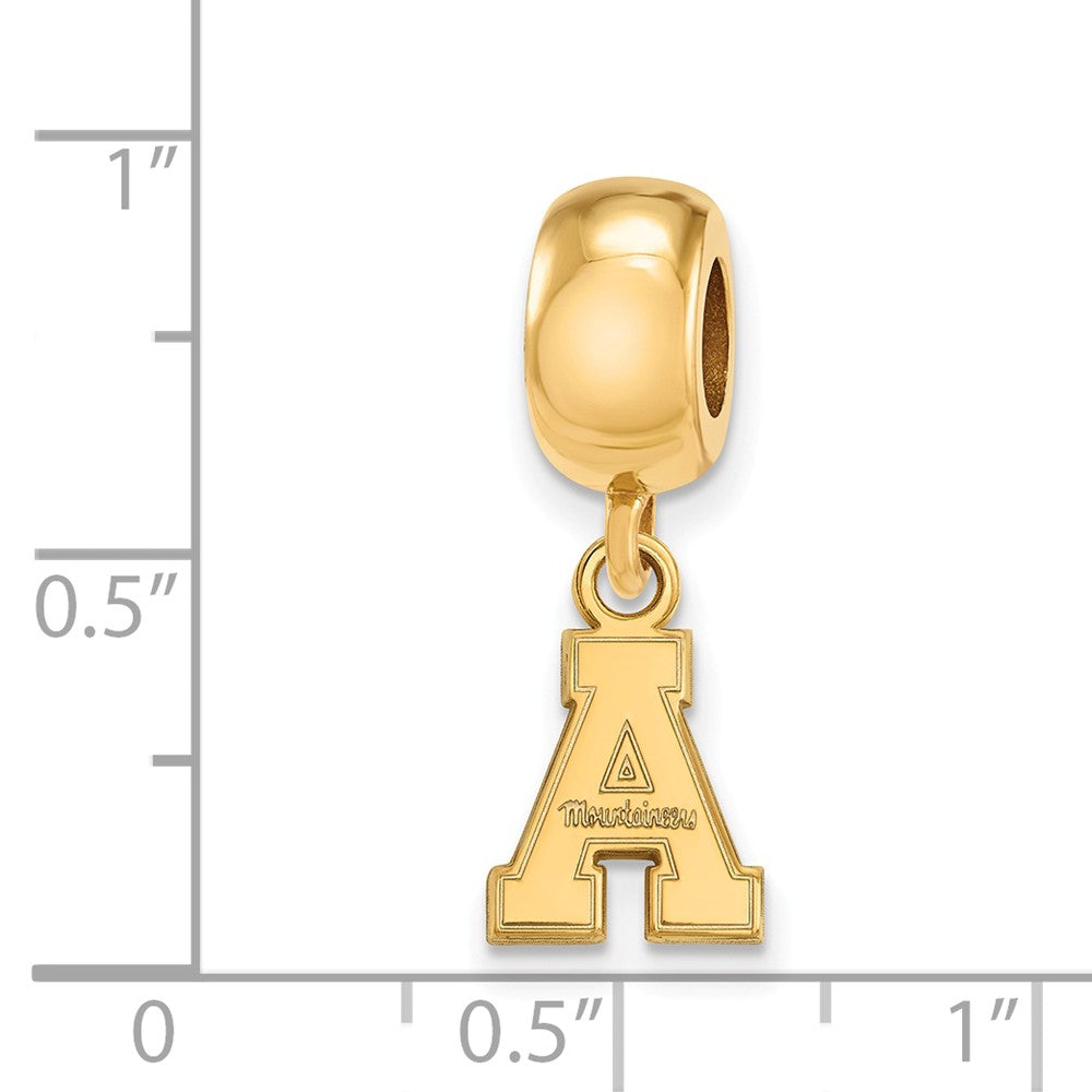 Alternate view of the 14k Gold Plated Silver Appalachian State U XS &#39;A&#39; Dangle Bead Charm by The Black Bow Jewelry Co.