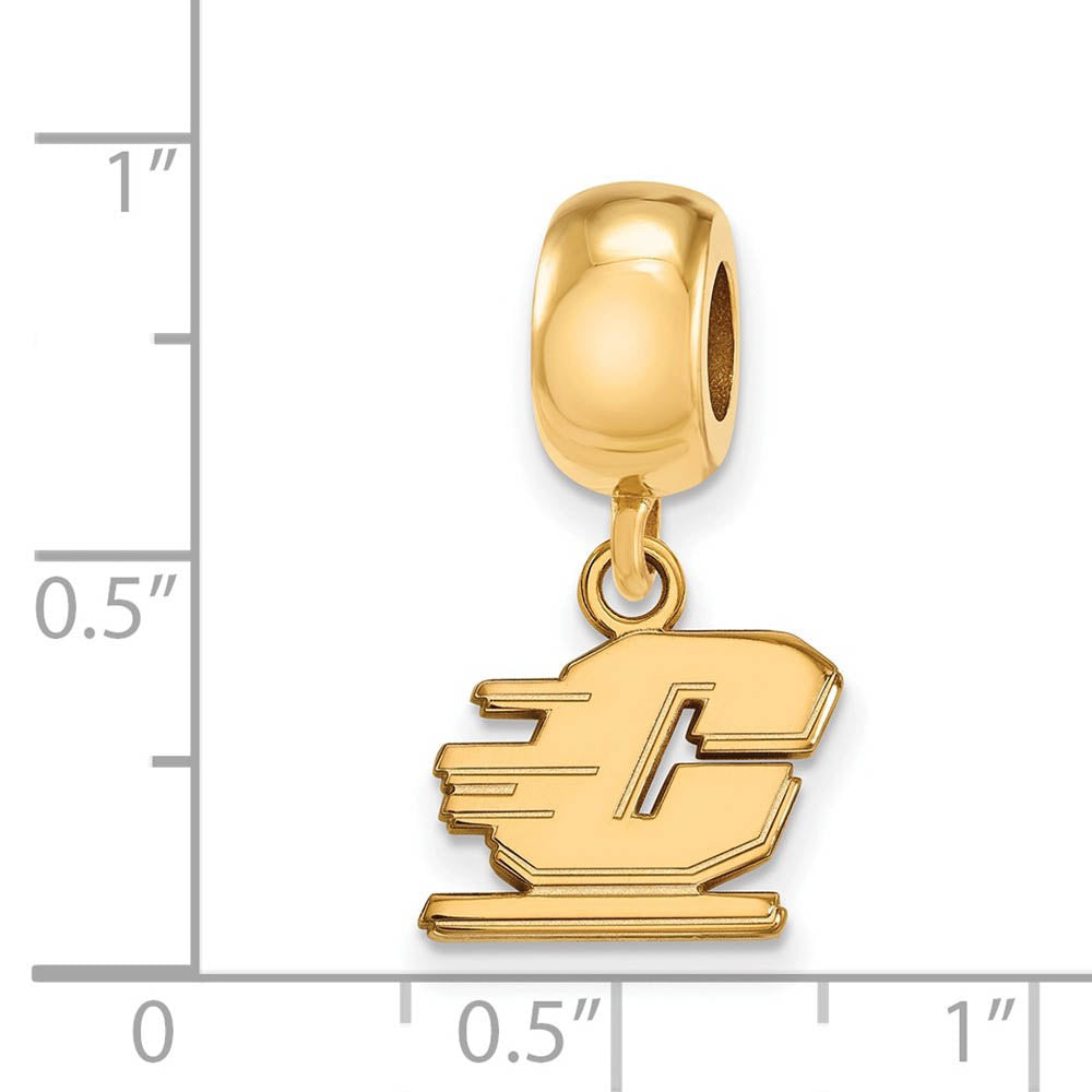 Alternate view of the 14k Gold Plated Silver Central Michigan Univ. XS Dangle Bead Charm by The Black Bow Jewelry Co.