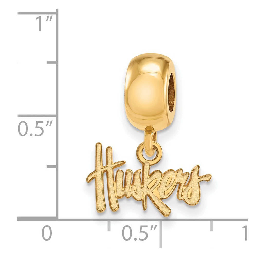 Alternate view of the 14k Gold Plated Silver University of Nebraska XS Dangle Bead Charm by The Black Bow Jewelry Co.