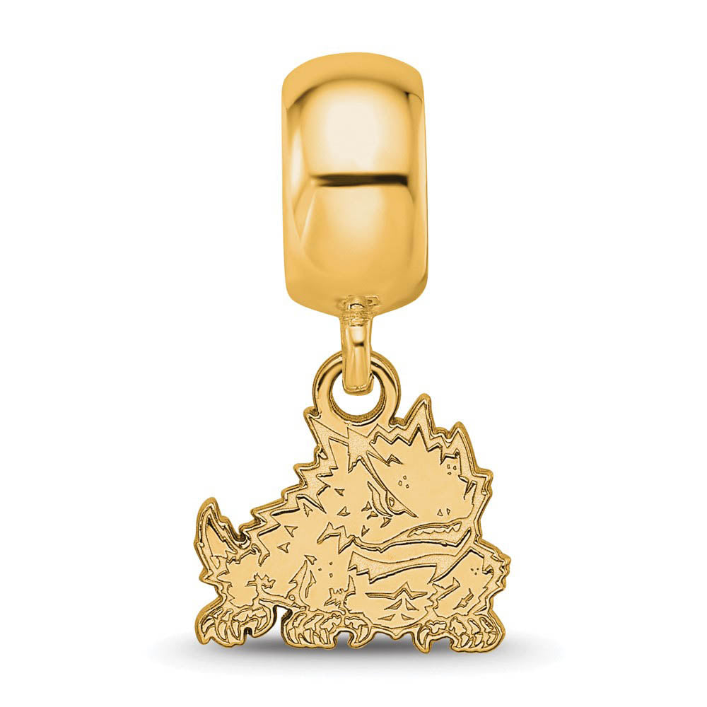 Alternate view of the 14k Gold Plated Silver Texas Christian University XS Dangle Bead Charm by The Black Bow Jewelry Co.
