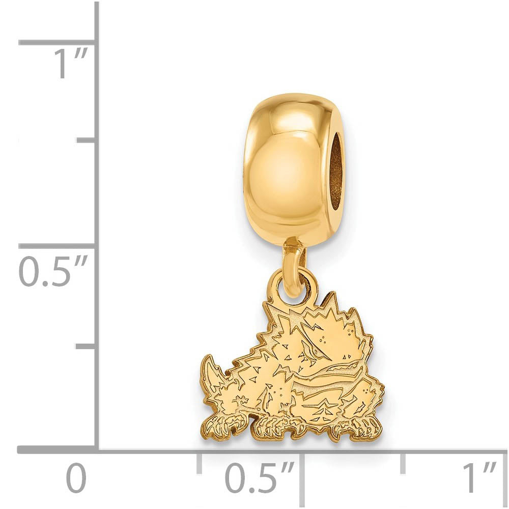 Alternate view of the 14k Gold Plated Silver Texas Christian University XS Dangle Bead Charm by The Black Bow Jewelry Co.