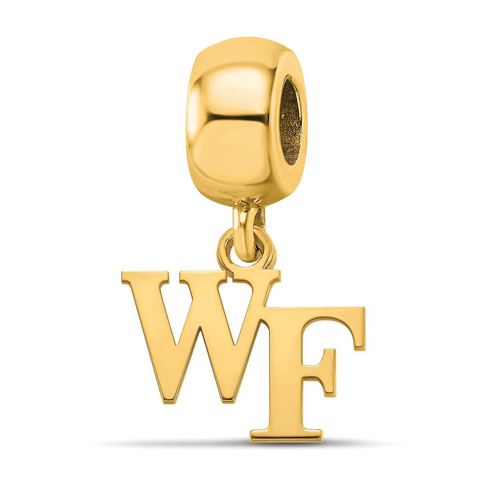 14k Gold Plated Silver Wake Forest Univ. XS 'WF' Dangle Bead Charm, Item B13999 by The Black Bow Jewelry Co.