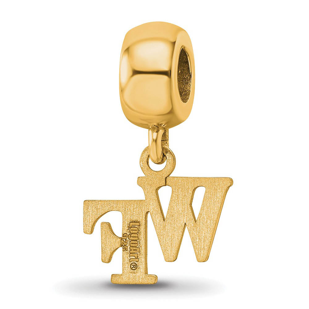 Alternate view of the 14k Gold Plated Silver Wake Forest Univ. XS 'WF' Dangle Bead Charm by The Black Bow Jewelry Co.