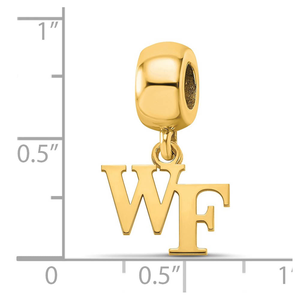 Alternate view of the 14k Gold Plated Silver Wake Forest Univ. XS 'WF' Dangle Bead Charm by The Black Bow Jewelry Co.