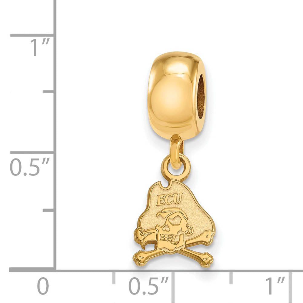 Alternate view of the 14k Gold Plated Silver East Carolina Univ. XS Pirate Dangle Bead Charm by The Black Bow Jewelry Co.